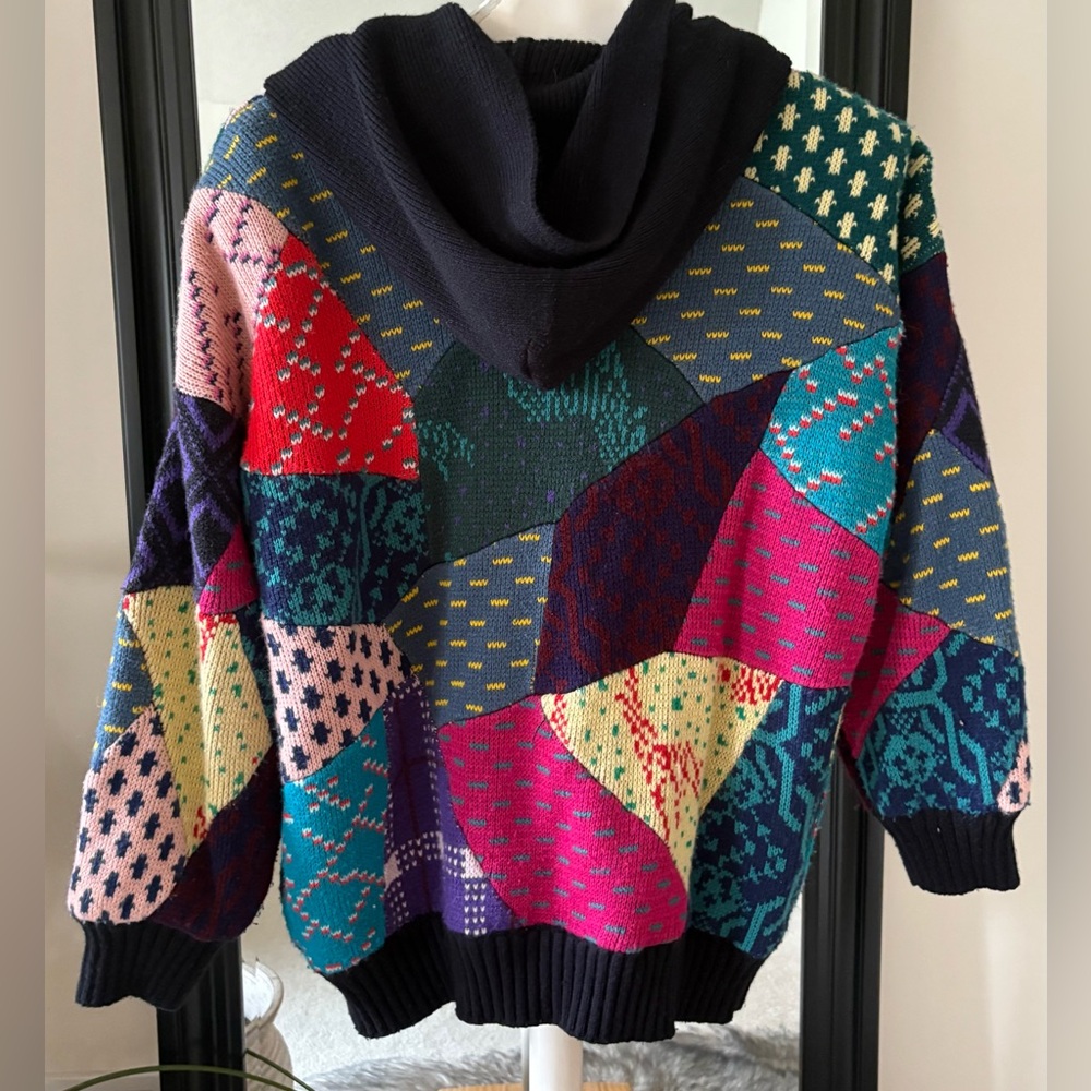 LILLY OF CALIFORNIA Vintage Patchwork Colorful Warm Cardigan Sweater Jacket - Picture 2 of 4